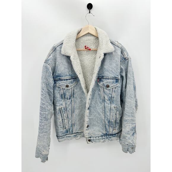 Levi's Jacket Men MEDIUM Blue 1987 Vintage Light Wash Washed Denim Sherpa Lined - Picture 1 of 16